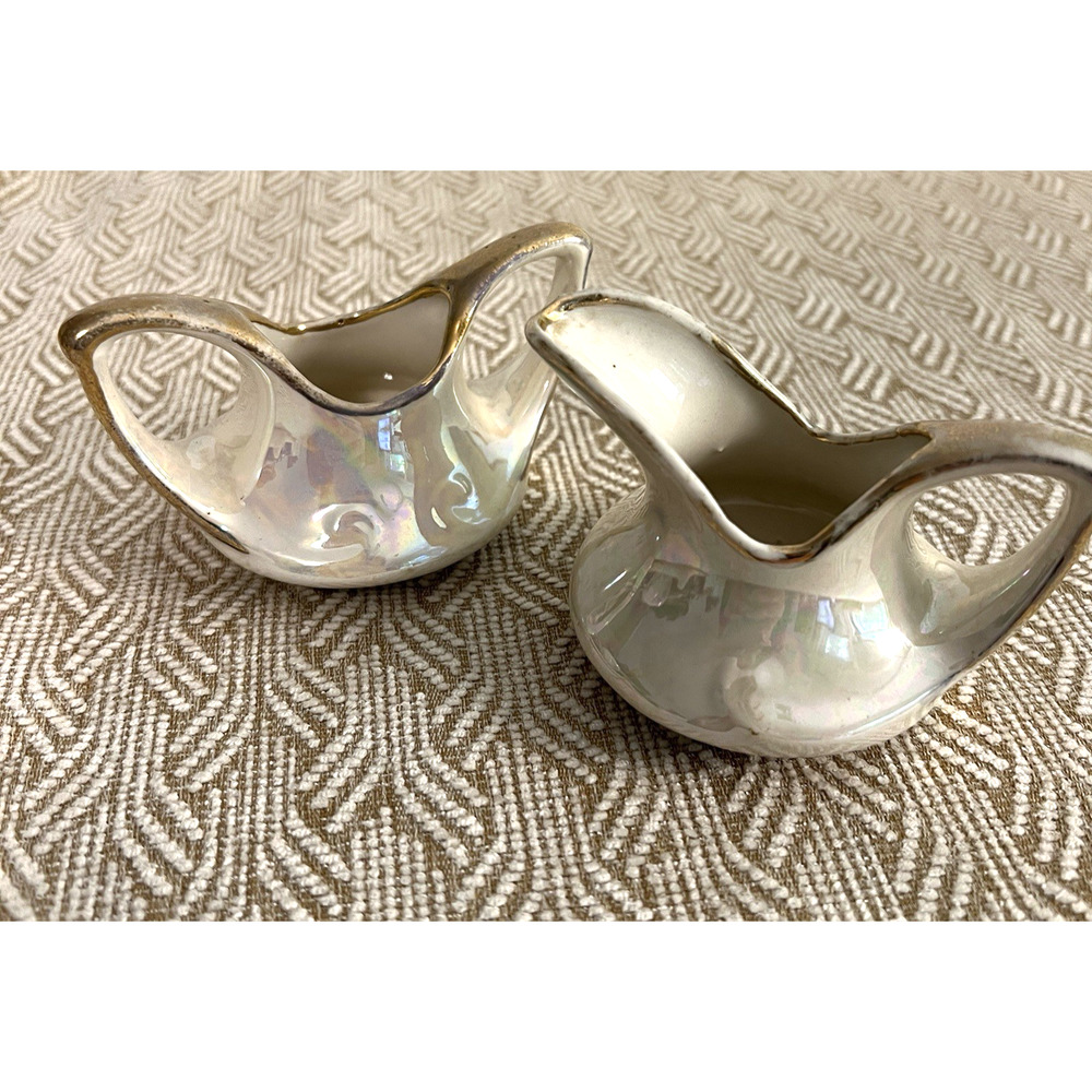 Vintage Lustreware Creamer and Sugar Set 2.5" H Cream 22Kt Gold Traditional Home